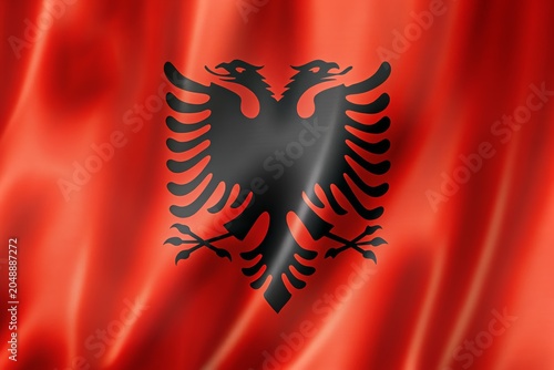 Albania flag waving in the wind, a symbol of national pride and identity