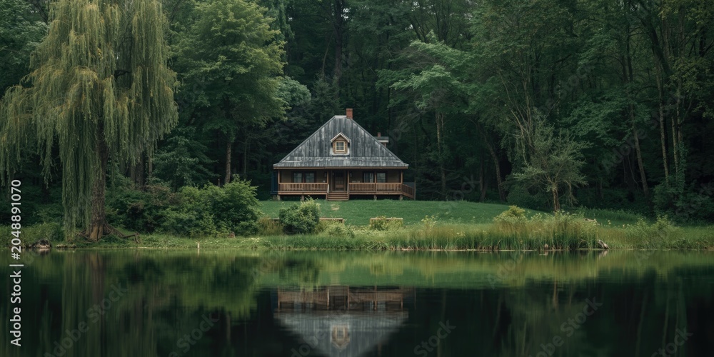 Fototapeta premium Idyllic home positioned within a calm nature scene