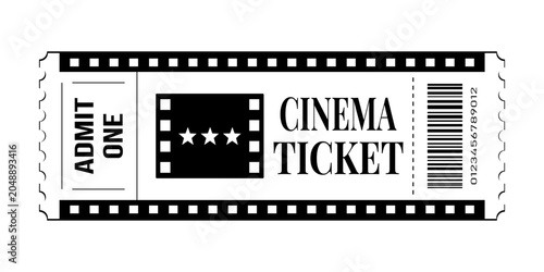 Photos Cinema ticket with film strip design, admit one movie pass, vintage style admiss