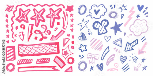 Hand Drawn Doodles And Shapes Pink And Purple Vector Illustration