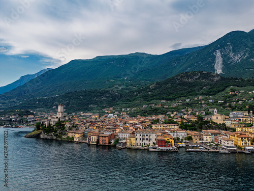 Billede på lærred Aerial view of the town of Malcesine on Lake Garda