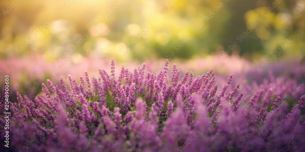 Fototapeta premium Purple and pink heather flowers creating a lively summer floral landscape