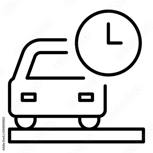 Car Delay Outline Icon, Traffic Waiting, Vehicle Clock, Pause Stop