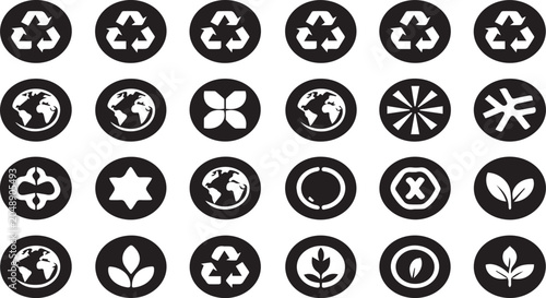 eco friendly icons set with recycling and earth symbols