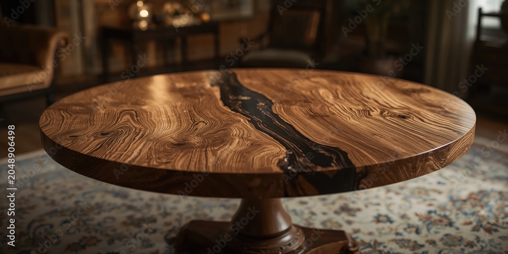 Obraz premium Exclusive high end antique wood furniture with a glossy epoxy river round table finished in resin