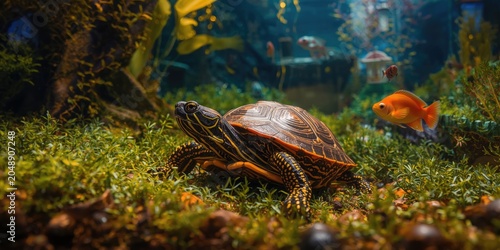 Lively pet red eared terrap...