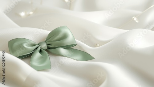 Presentation of green satin...