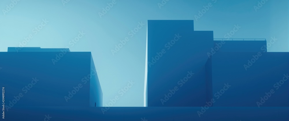 Fototapeta premium urban environment showcasing flat design of contemporary buildings and simple skyscrapers in cool blue tones