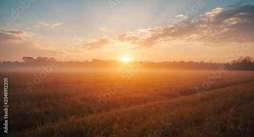 Peaceful autumn sunrise ove...