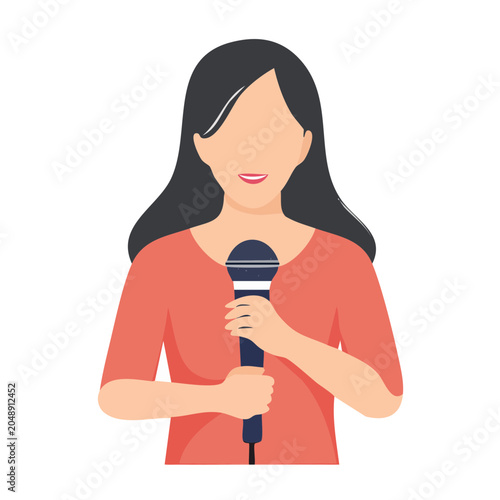 Woman holding a microphone, flat design illustration