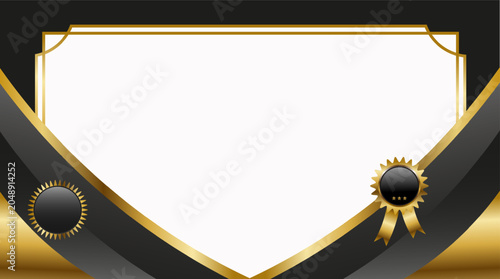 Luxury certificate diploma template blank background with gold and black geometric frame and award badges