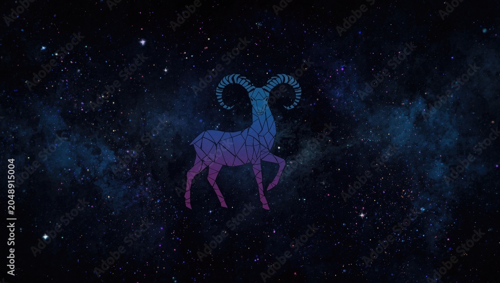 Obraz premium Zodiac Aries icon surrounded by a dazzling spread of cosmic stars