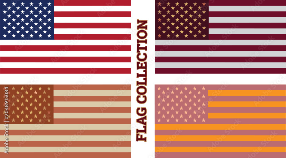 Fototapeta premium American flag alternative color variation collection and textAmerican flag alternative color variation collection and text