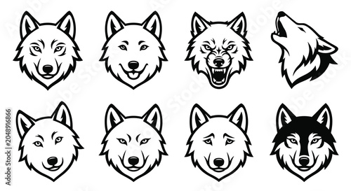 Photography Wolf Head Collection Black And White Vector Illustration Series