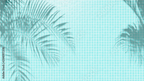 palm leaf shadow, mosaic tile, palm leaf shadow background, skyblue mosaic tile background, simple 3d, simple 3d background