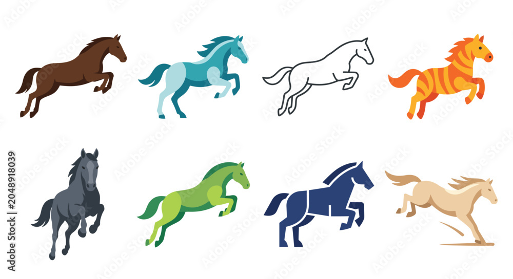 Fototapeta premium Horse Illustrations In Various Colors And Styles Vector Graphic