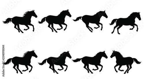 Photos Horse Silhouettes In Motion Black Shapes Against White Background