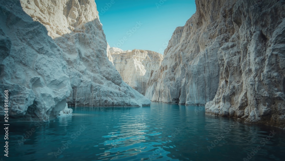 Fototapeta premium Natural mountain environment highlighting white calcite cliffs alongside blue pools
