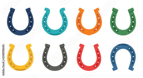 Foto Colorful Horseshoe Shapes Flat Vector Illustration On White Background
