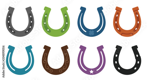 Quadro su tela Colorful Horseshoe Collection Flat Vector Illustration With Decorative Elements
