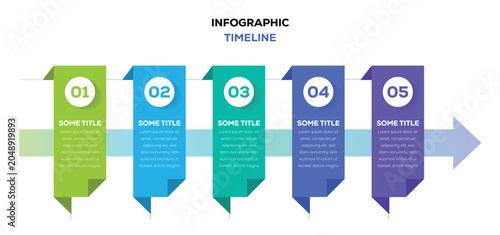 Fotografie Five step modern colorful business process roadmap infographic timeline with  gradient arrow
