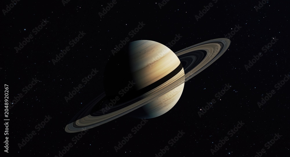 Obraz premium Saturn planet floating in deep space with starry background