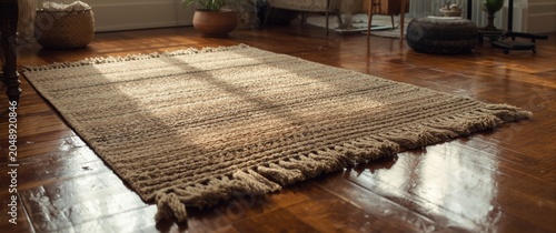 Viscose woven rug with frin...