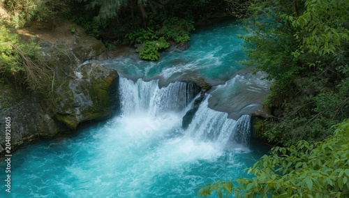 Twin streams of bright turq...