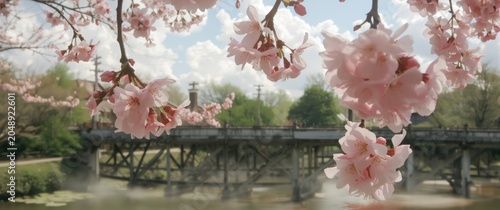 Pink sakura petals blossomi...