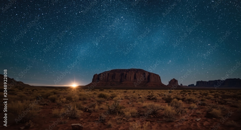 Obraz premium Starry night over a vast desert landscape under clear skies