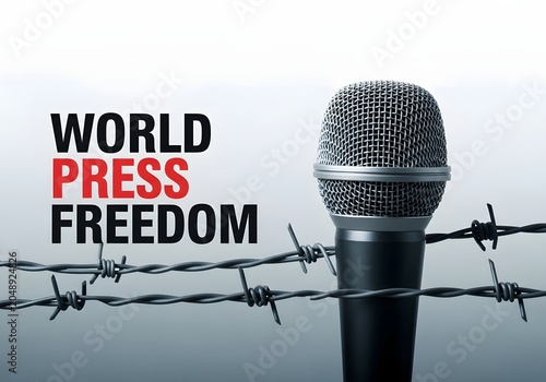 Microphone behind barbed wire representing press freedom