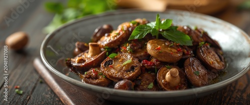 Pan fried mushrooms garnish...