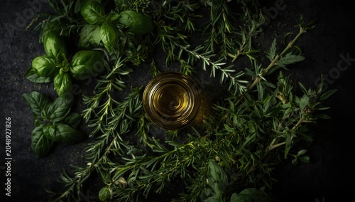 Overhead shot of fresh herb...