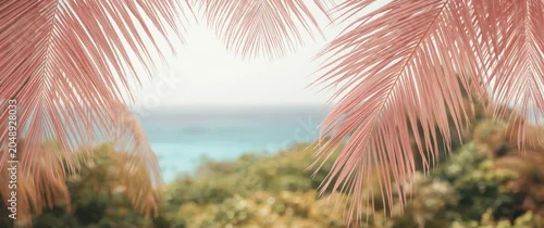 Panel kuchenny z motywem Pastel pink palm tree branches in tropical breeze