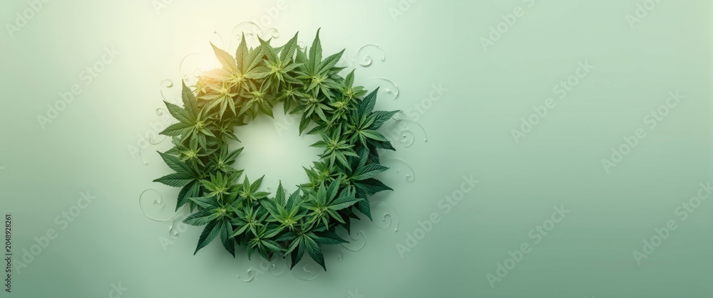 Obraz premium Marijuana foliage circular design offering unique copy space for hemp medical texts