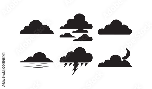 Obraz na plátně Various cloud shapes and storm weather conditions with moonlight and fog horizon silhouette