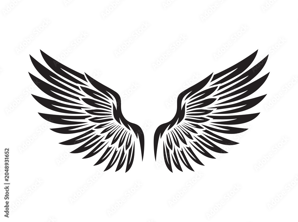 Fototapeta premium Vintage Angel Wings Illustration Black Feathered Wing Vector