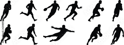 Foto Silhouette illustration of American football athletes in dynamic poses running,