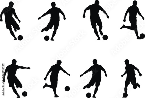 Φωτογραφία Silhouettes of soccer players kicking and controlling ball, symbolizing athletic