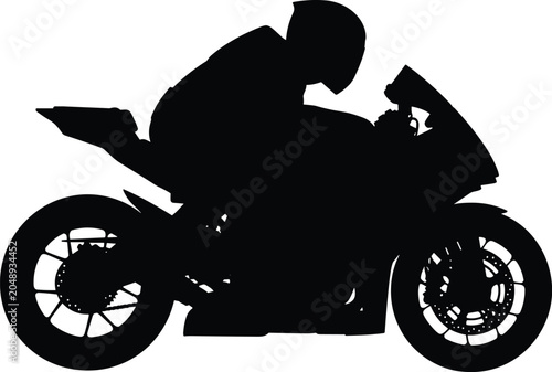 Foto Sport motorcycle rider silhouette leaning forward in aerodynamic racing posture