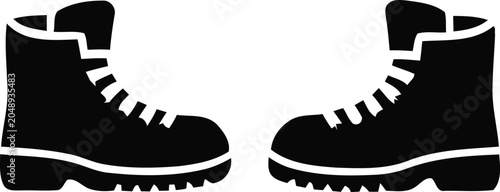 Принти на полотні Pair of sturdy hiking boots silhouette icon with hiking boot footwear trekking s