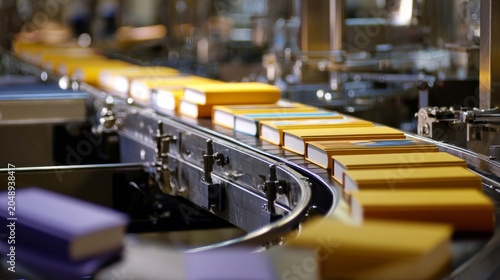 Books glide along a moving conveyor belt