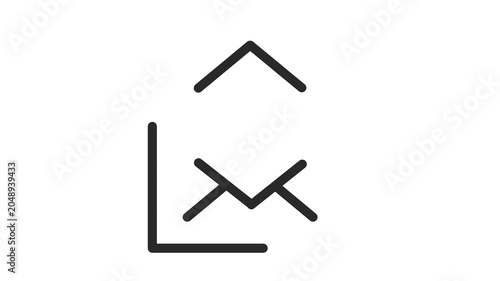 Clean white mail envelope icon on black background. Minimalist incoming email 4k animation.