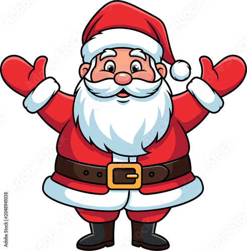 Obraz na plátně Cute cartoon Santa Claus character with arms raised in welcoming gesture vector