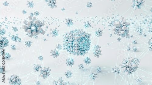 Geometric Digital Network with Interconnected Data Nodes. AI, Cloud Computing, Big Data, Science, Future Technology.