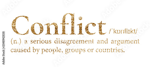 Conflict png dictionary word sticker, gold font, transparent background