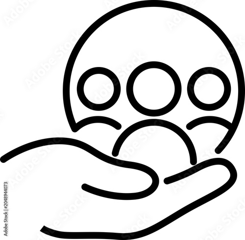 Human hand holding a group of people icon isolated on transparent background