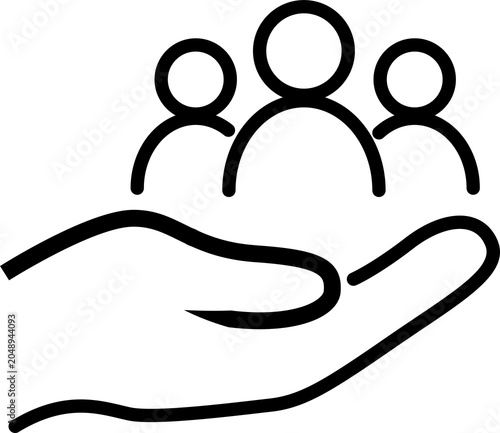 Open hand holding people group icon isolated on transparent background