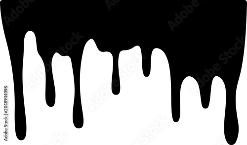 Black paint dripping down isolated liquid element isolated on transparent background
