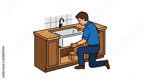 Plumber Installing Kitchen Sink